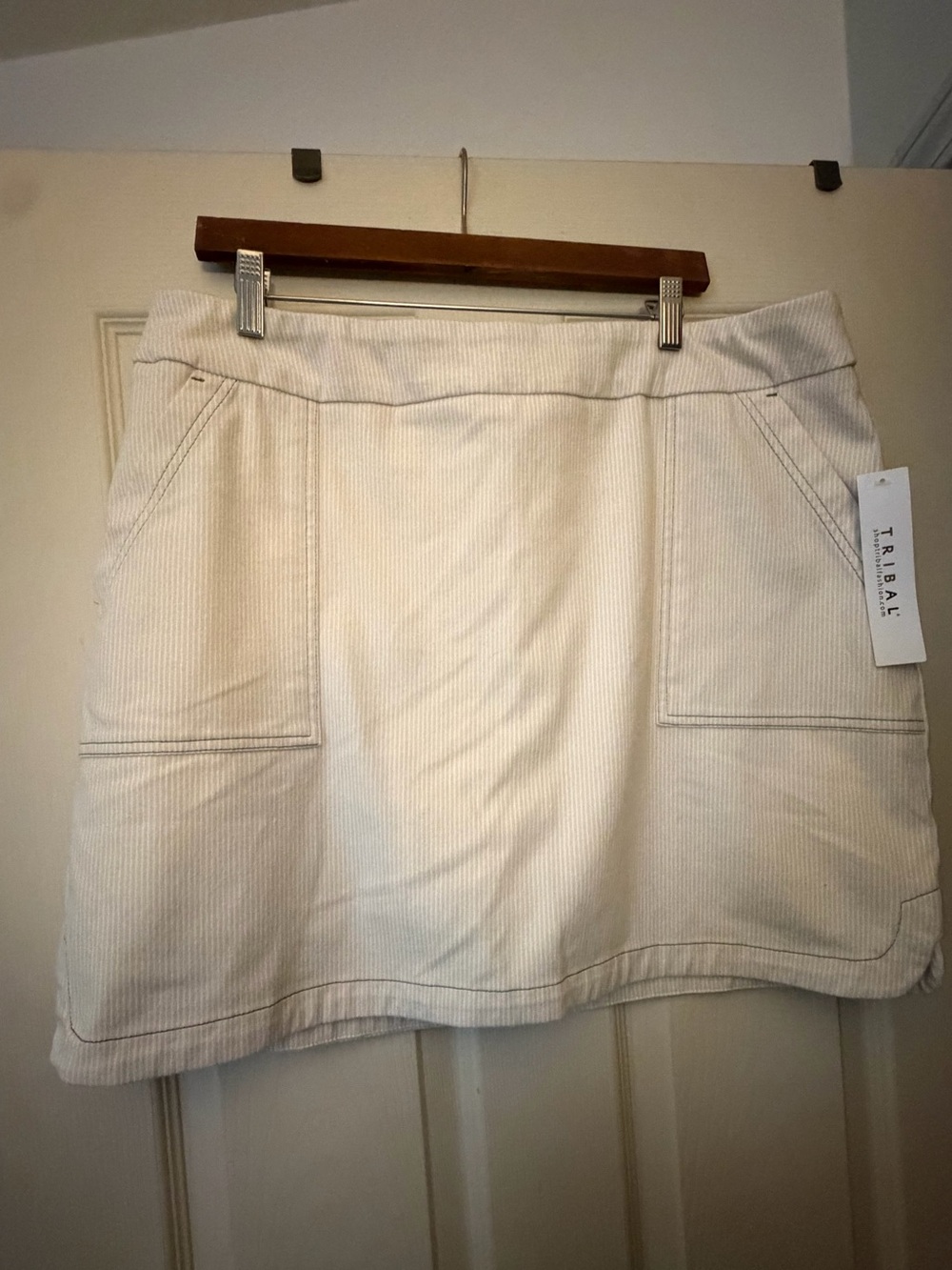 Tribal Off-White Pin Striped Mini Skirt with Front Pockets and shorts underneath